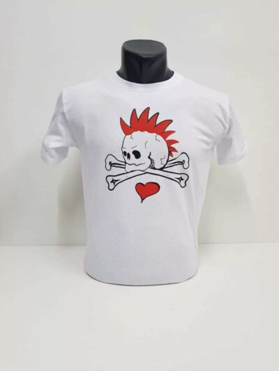 Punk skull - White with Red Heart - Kids' T-Shirt