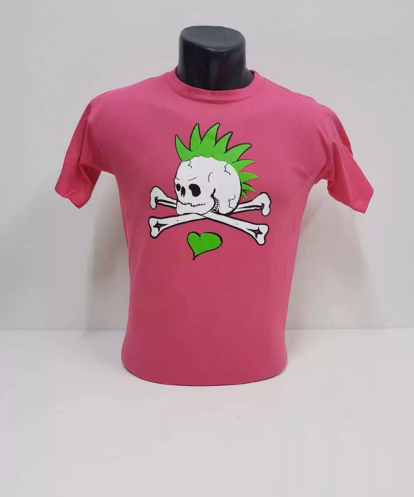 Punk skull - Pink with Green Heart - Kids' T-Shirt