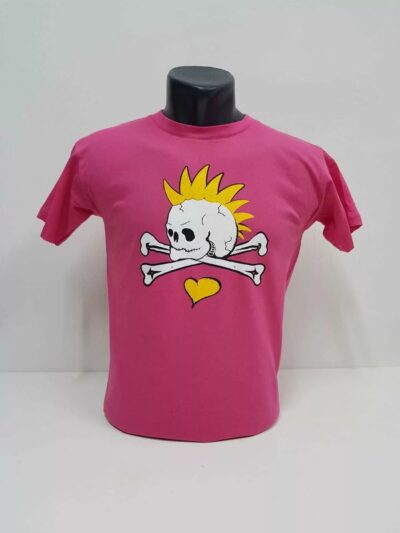 Punk skull - Pink with Yellow Heart - Kids' T-Shirt