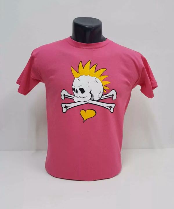 Punk skull - Pink with Yellow Heart - Kids' T-Shirt