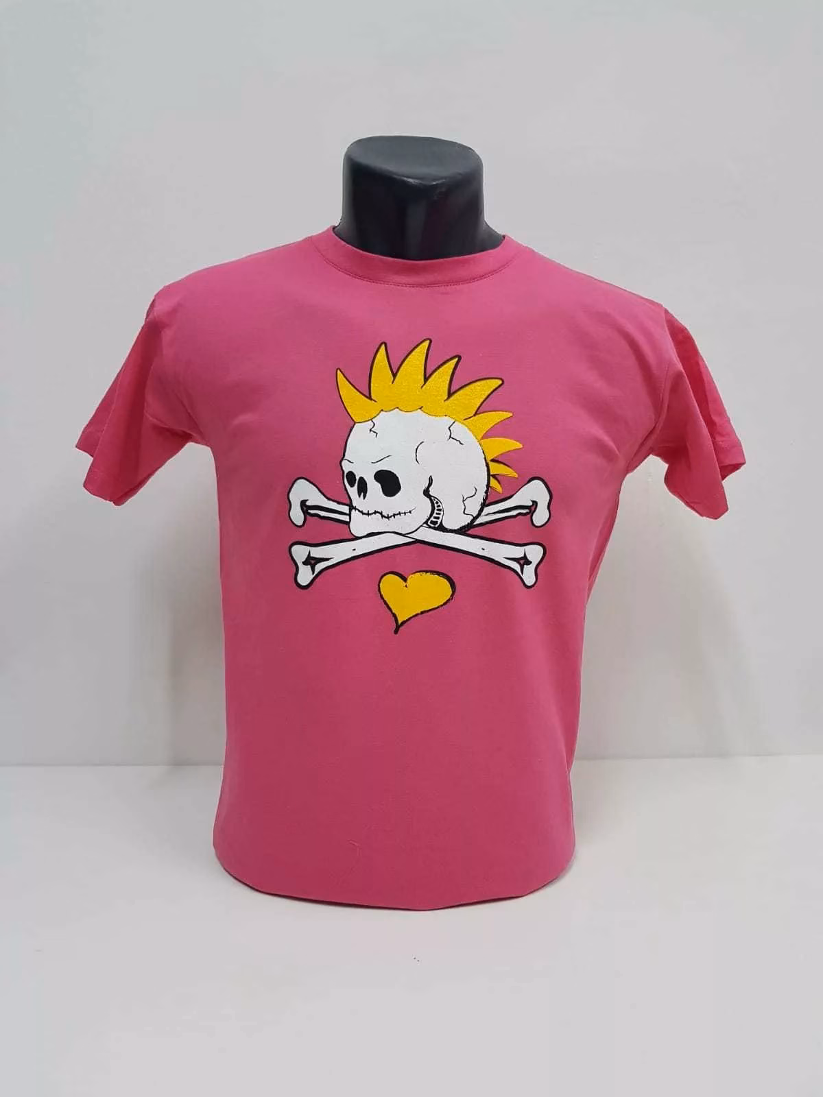 Punk skull - Pink with Yellow Heart - Kids' T-Shirt
