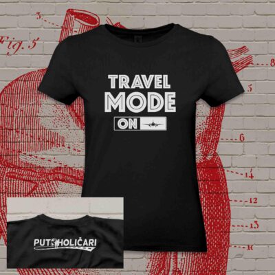 Travel mode on - Black female T-shirt