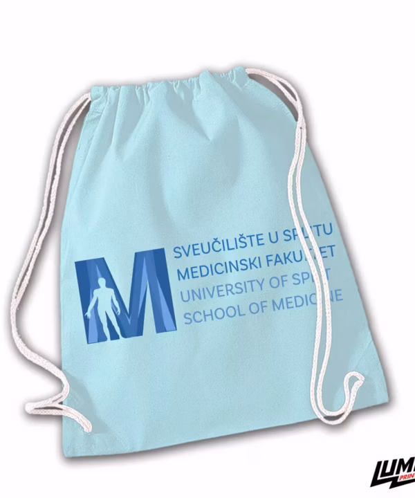MEFST ruksak logo + tekst pastelno plavi