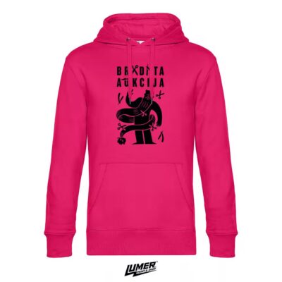 Bradata Aukcija Magenta Pink Hoodie Crni logo