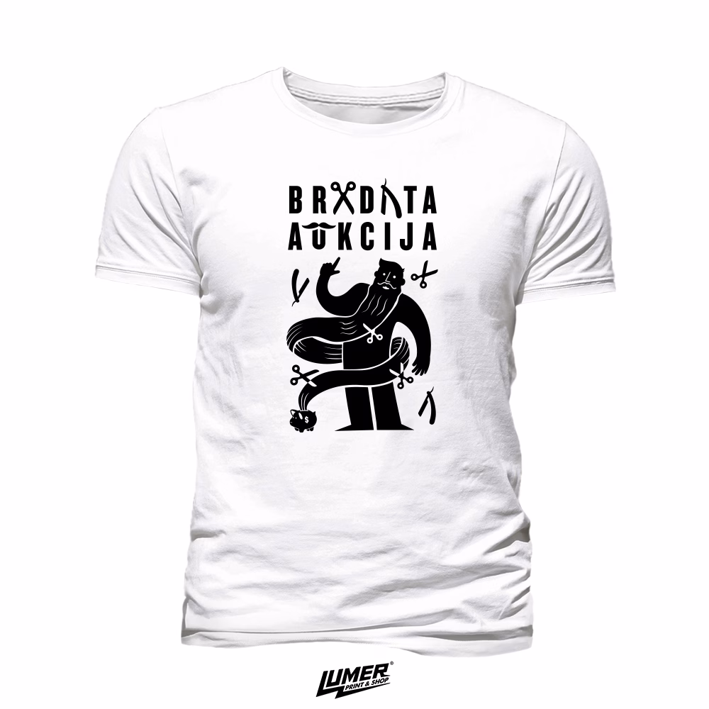 Bradata Aukcija Bijela sa crnim tiskom